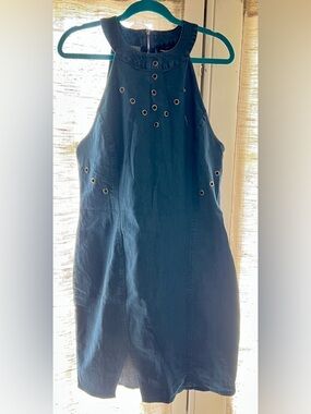 Ashley Stewart Navy Eyelet-Accented Halter Dress